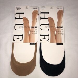 Hue Sheer Hidden Liners 2 Pairs Beige Black Size S/M 4-7 NEW